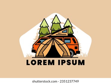 Illustration badge design of a camping with tent and car