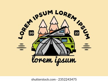 Illustration badge design of a camping with tent and car