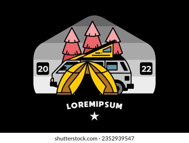 Illustration badge design of a camping with tent and car