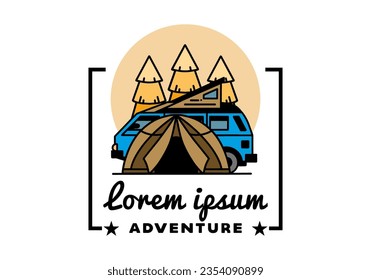 Illustration badge design of a camping with tent and car