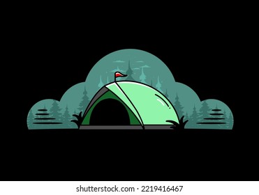 illustration badge design of a Dome tent camping