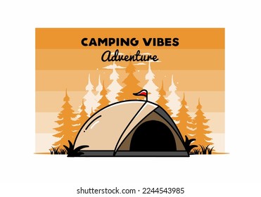 illustration badge design of a Dome tent camping