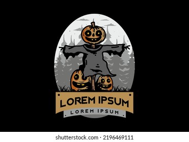 Illustration badge design of a scary halloween pumpkin