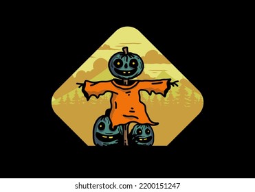 Illustration badge design of a scary halloween pumpkin