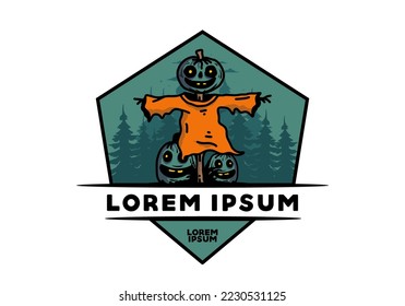 Illustration badge design of a scary halloween pumpkin