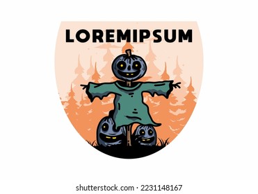 Illustration badge design of a scary halloween pumpkin