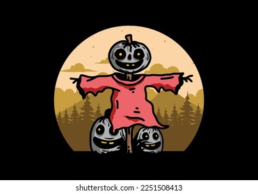 Illustration badge design of a scary halloween pumpkin