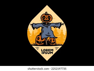 Illustration badge design of a scary halloween pumpkin