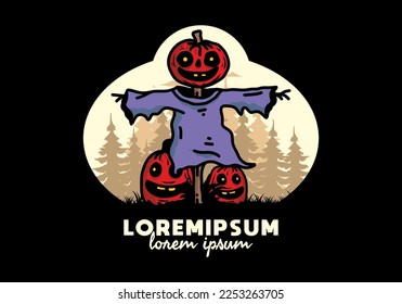 Illustration badge design of a scary halloween pumpkin