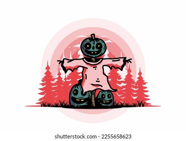 Illustration badge design of a scary halloween pumpkin