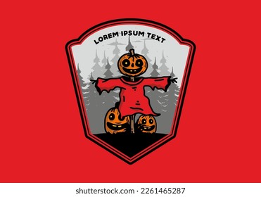 Illustration badge design of a scary halloween pumpkin