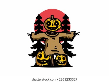 Illustration badge design of a scary halloween pumpkin