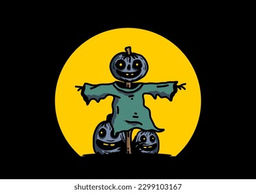 Illustration badge design of a scary halloween pumpkin