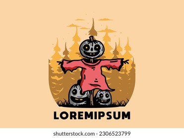 Illustration badge design of a scary halloween pumpkin
