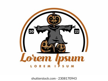 Illustration badge design of a scary halloween pumpkin