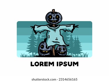 Illustration badge design of a scary halloween pumpkin