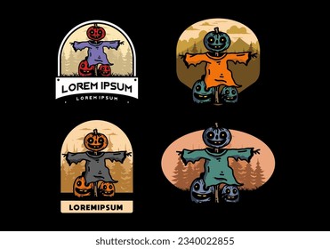 Illustration badge design of a scary halloween pumpkin