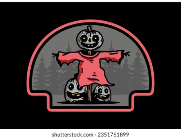 Illustration badge design of a scary halloween pumpkin