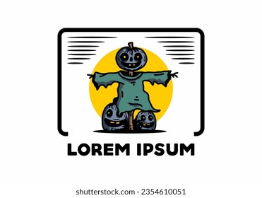 Illustration badge design of a scary halloween pumpkin