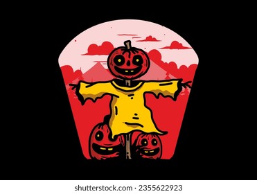 Illustration badge design of a scary halloween pumpkin