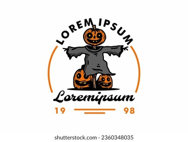 Illustration badge design of a scary halloween pumpkin