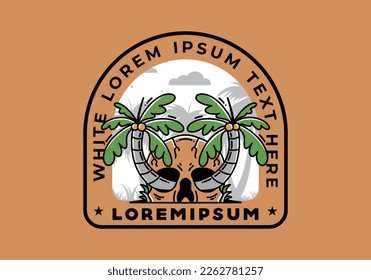 illustration badge design of two coconut trees growing on a skull