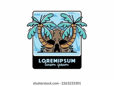 illustration badge design of two coconut trees growing on a skull