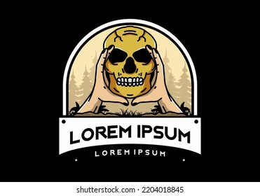 illustration badge design of two hand holding a skull