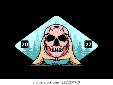 illustration badge design of two hand holding a skull