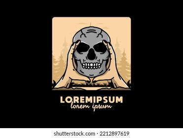 illustration badge design of two hand holding a skull