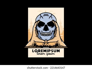 illustration badge design of two hand holding a skull