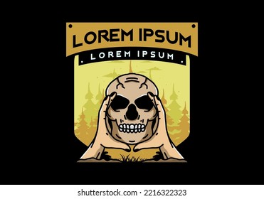 illustration badge design of two hand holding a skull