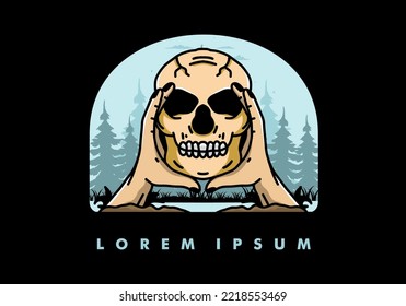 illustration badge design of two hand holding a skull