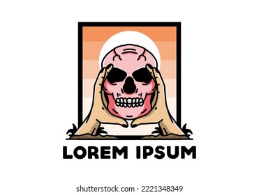 illustration badge design of two hand holding a skull