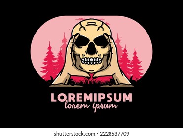 illustration badge design of two hand holding a skull