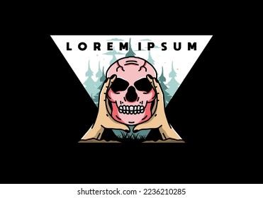 illustration badge design of two hand holding a skull