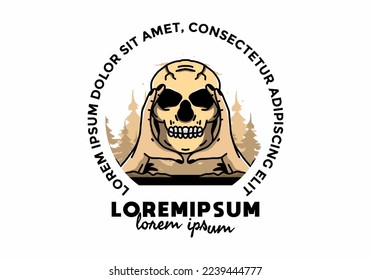 illustration badge design of two hand holding a skull