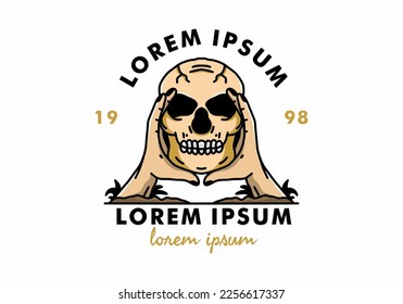 illustration badge design of two hand holding a skull
