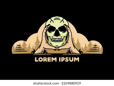 illustration badge design of two hand holding a skull