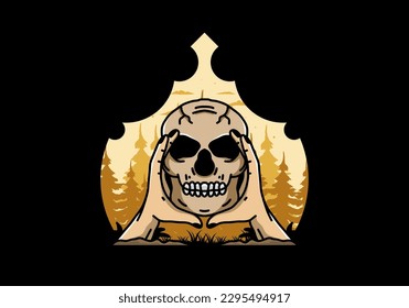 illustration badge design of two hand holding a skull