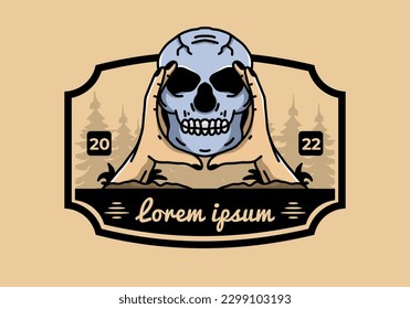 illustration badge design of two hand holding a skull