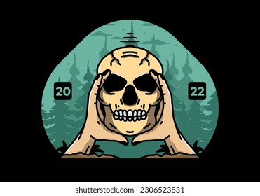 illustration badge design of two hand holding a skull