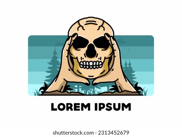 illustration badge design of two hand holding a skull