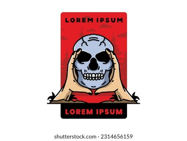 illustration badge design of two hand holding a skull