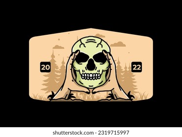 illustration badge design of two hand holding a skull