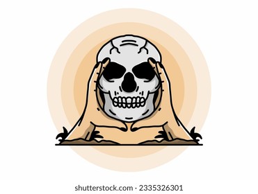 illustration badge design of two hand holding a skull