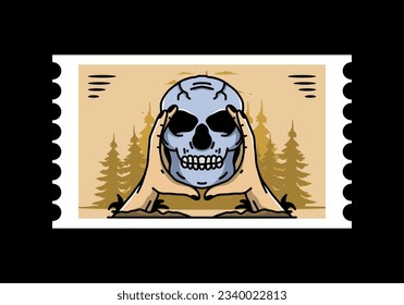 illustration badge design of two hand holding a skull