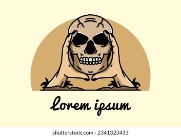 illustration badge design of two hand holding a skull