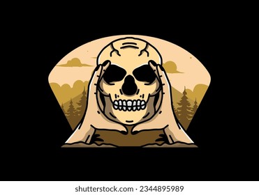 illustration badge design of two hand holding a skull