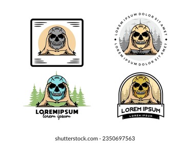 illustration badge design of two hand holding a skull